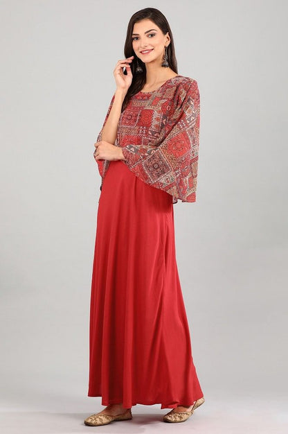 Red Round Neck Printed Dress