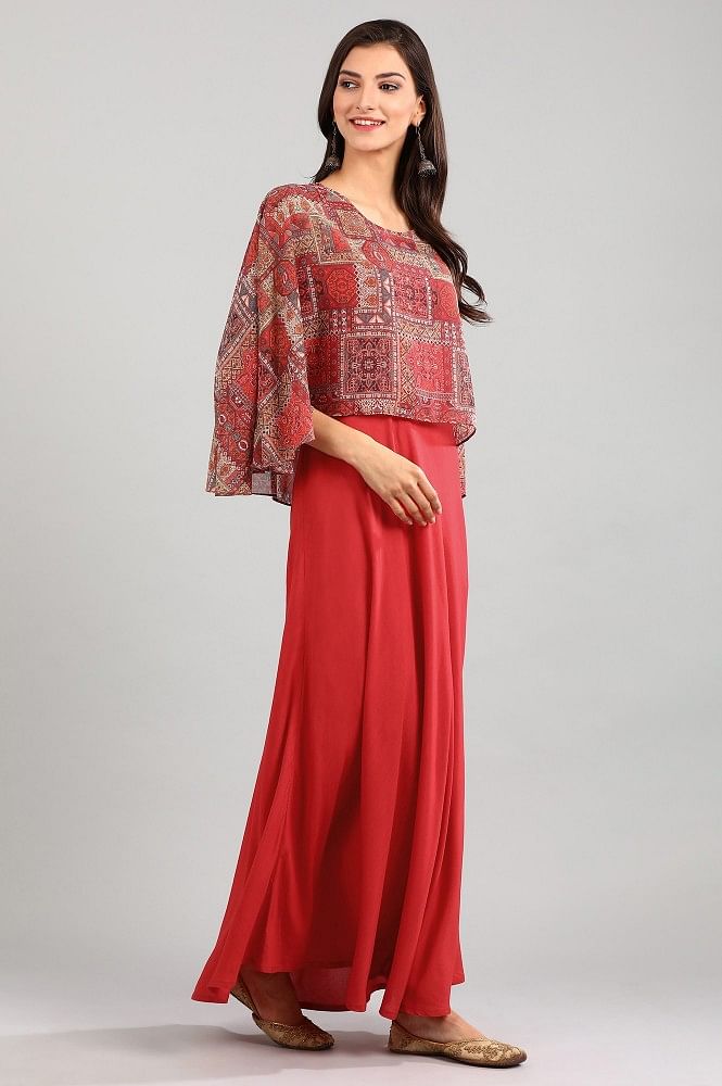 Red Round Neck Printed Dress