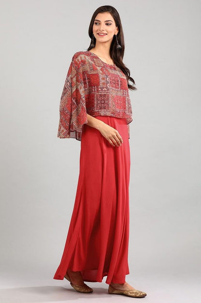 Red Round Neck Printed Dress