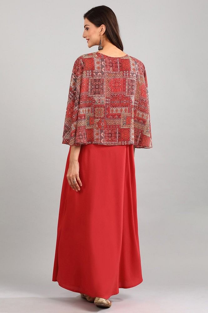 Red Round Neck Printed Dress