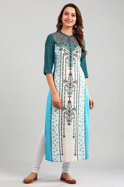 Cream Band Collar Printed kurta