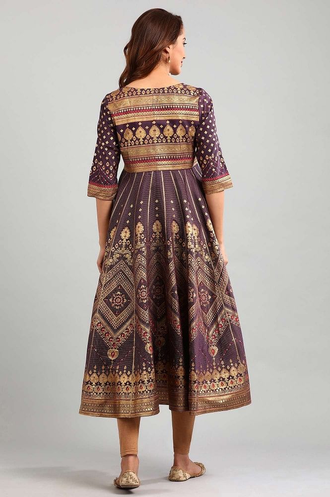 Purple Round Neck Printed kurta