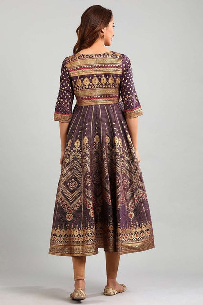 Purple Round Neck Printed kurta
