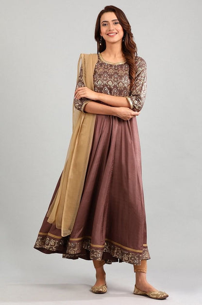 Brown Round Neck Printed kurta