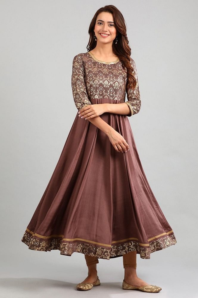 Brown Round Neck Printed kurta