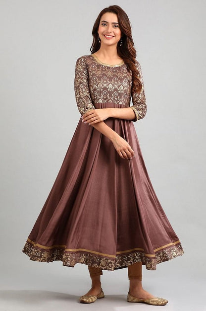 Brown Round Neck Printed kurta