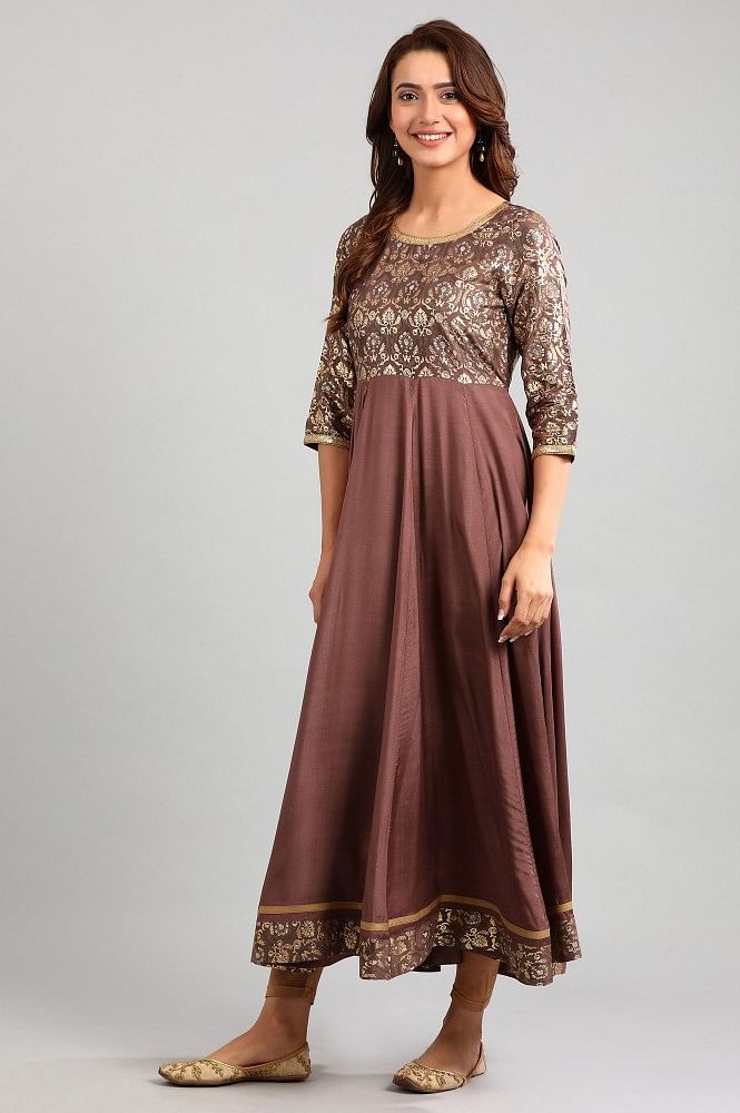 Brown Round Neck Printed kurta
