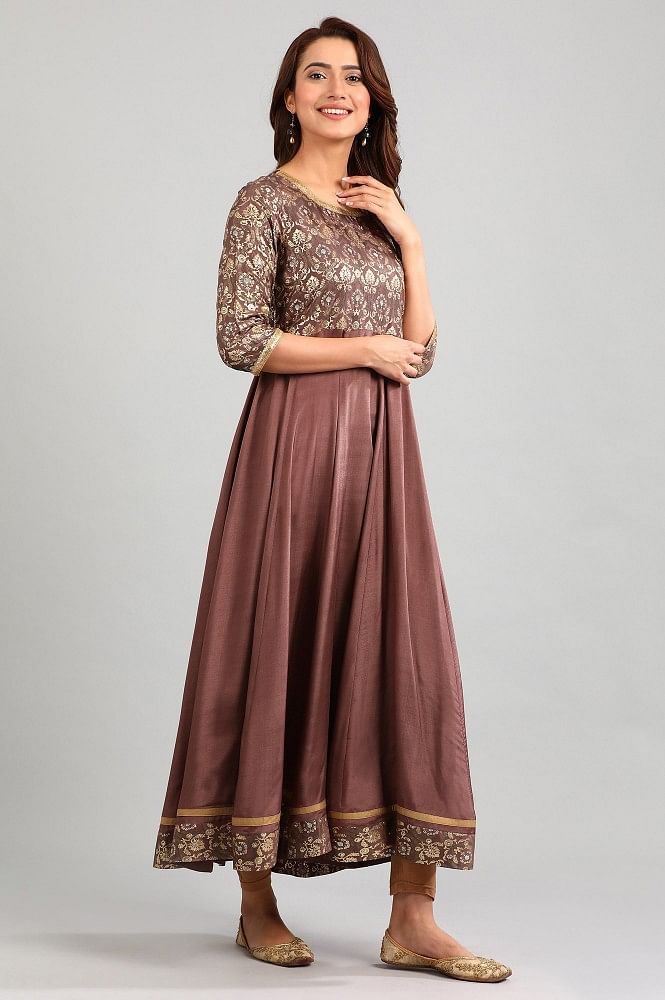 Brown Round Neck Printed kurta