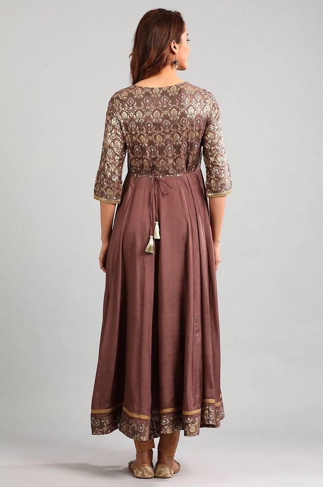Brown Round Neck Printed kurta