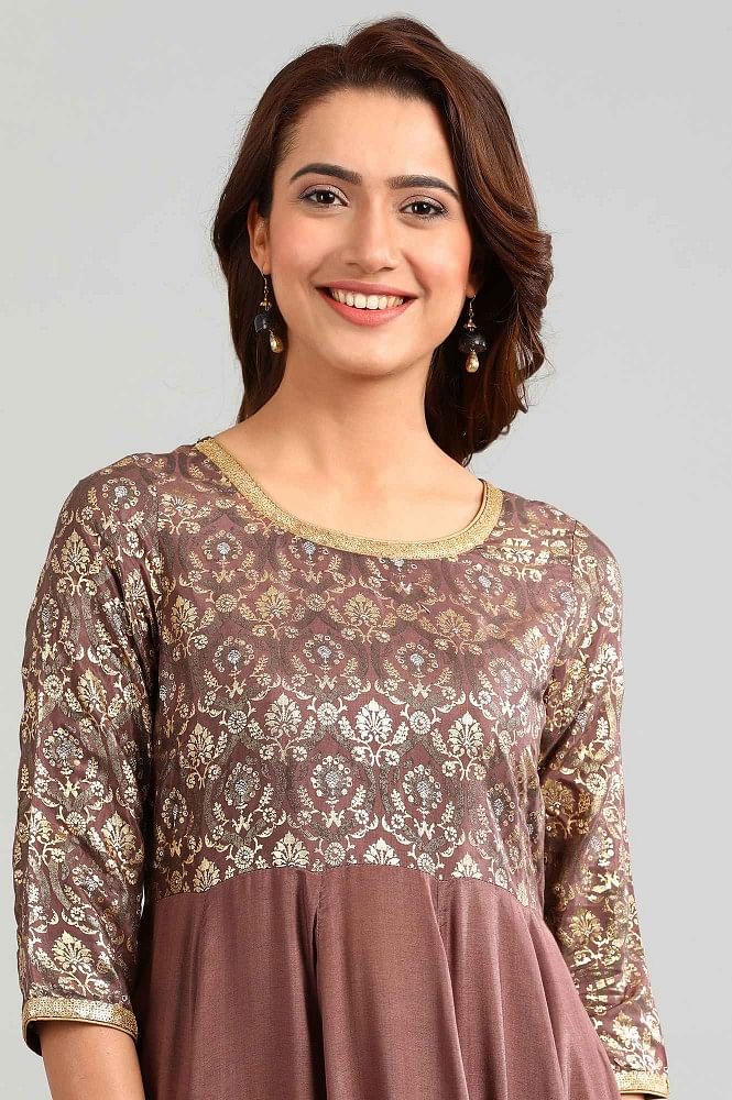Brown Round Neck Printed kurta
