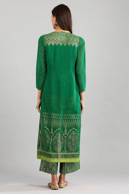 Green Printed Detail kurta with Gillet