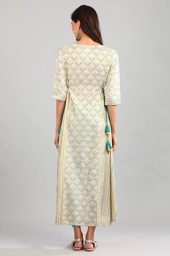 Cream Round Neck Asymmetrical kurta Set