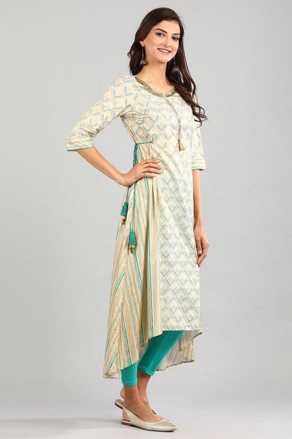 Cream Round Neck Asymmetrical kurta Set