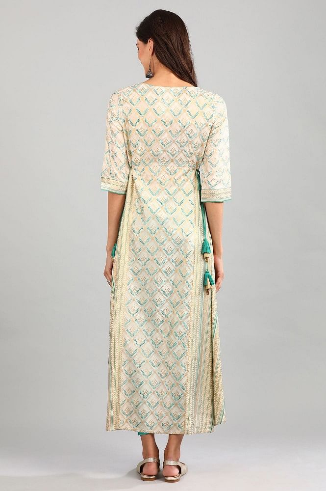 Cream Round Neck Asymmetrical kurta Set