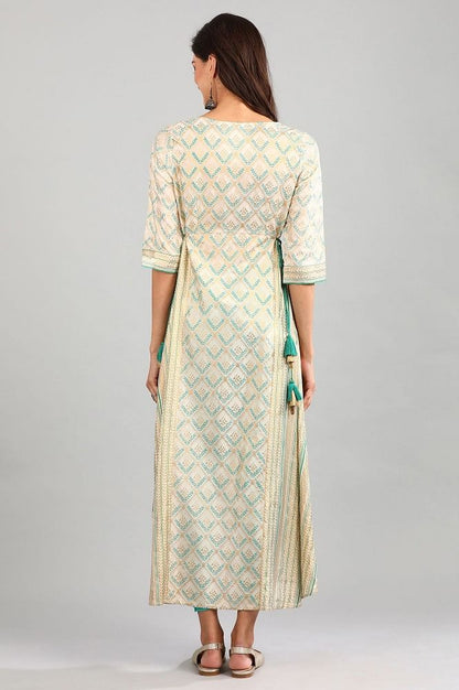 Cream Round Neck Asymmetrical kurta Set