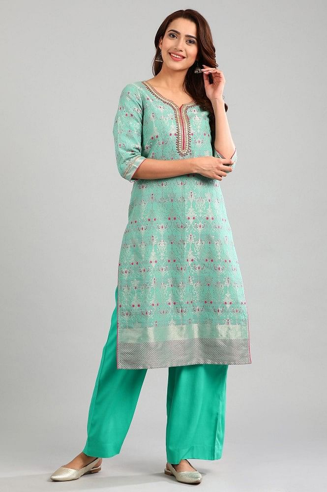 Green Round Neck Yarn-dyed kurta Set