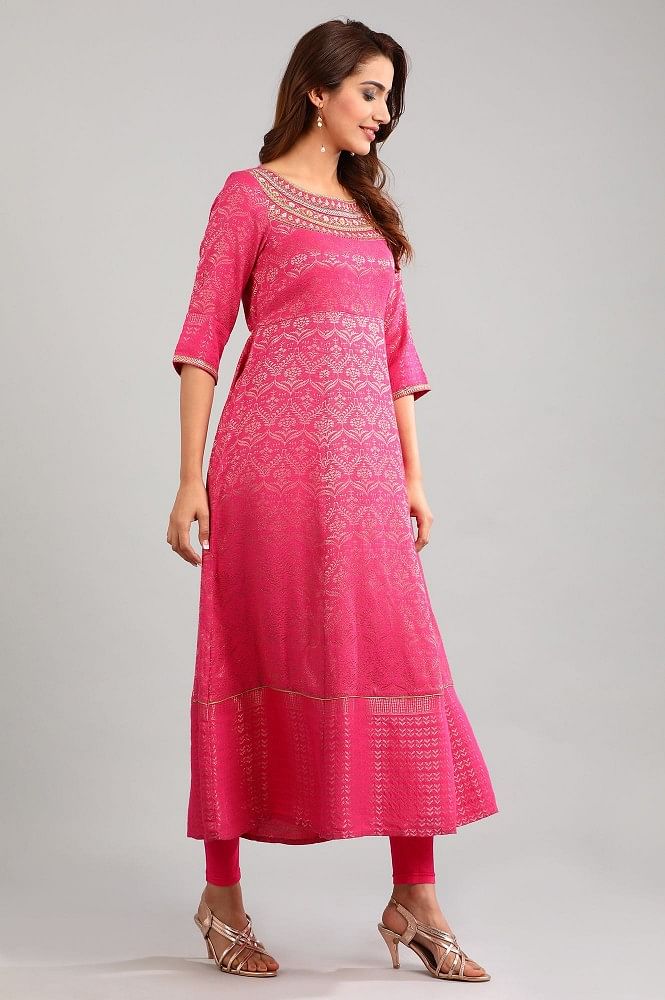 Pink Round Neck Yarn-dyed kurta Set