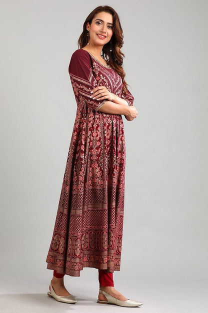 Wine Round Neck Embellished kurta Set