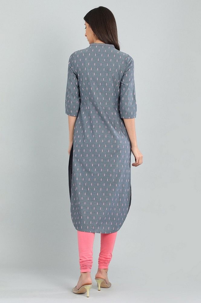 Blue Band Collar Yarn-dyed kurta