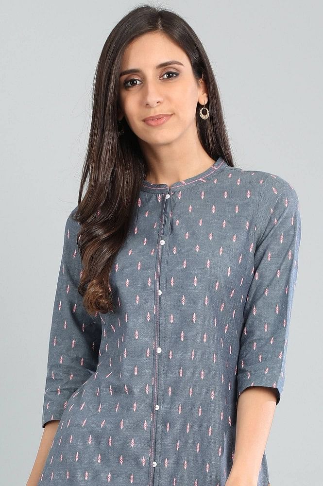 Blue Band Collar Yarn-dyed kurta