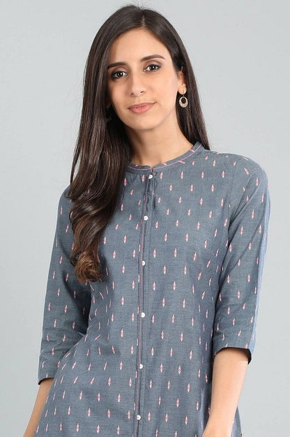 Blue Band Collar Yarn-dyed kurta