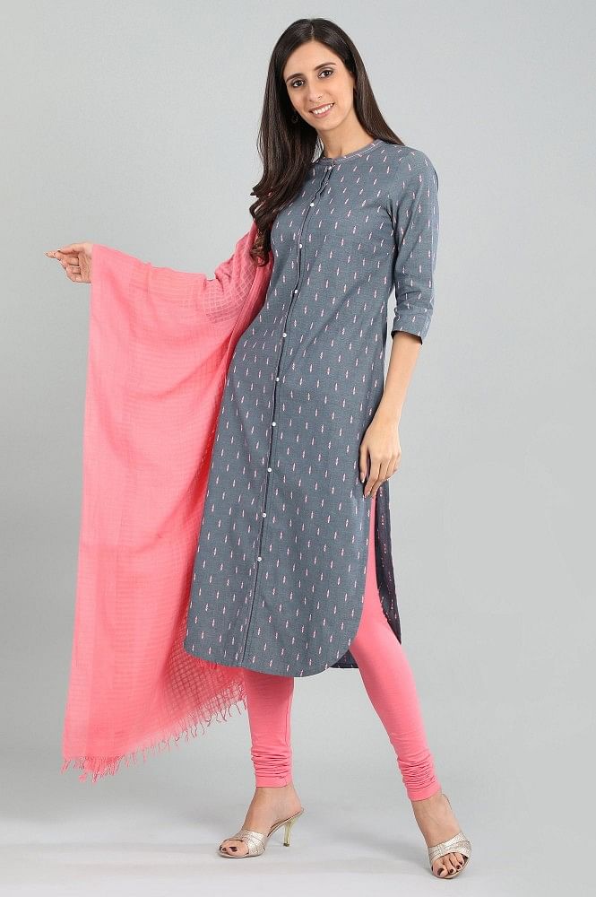 Blue Band Collar Yarn-dyed kurta