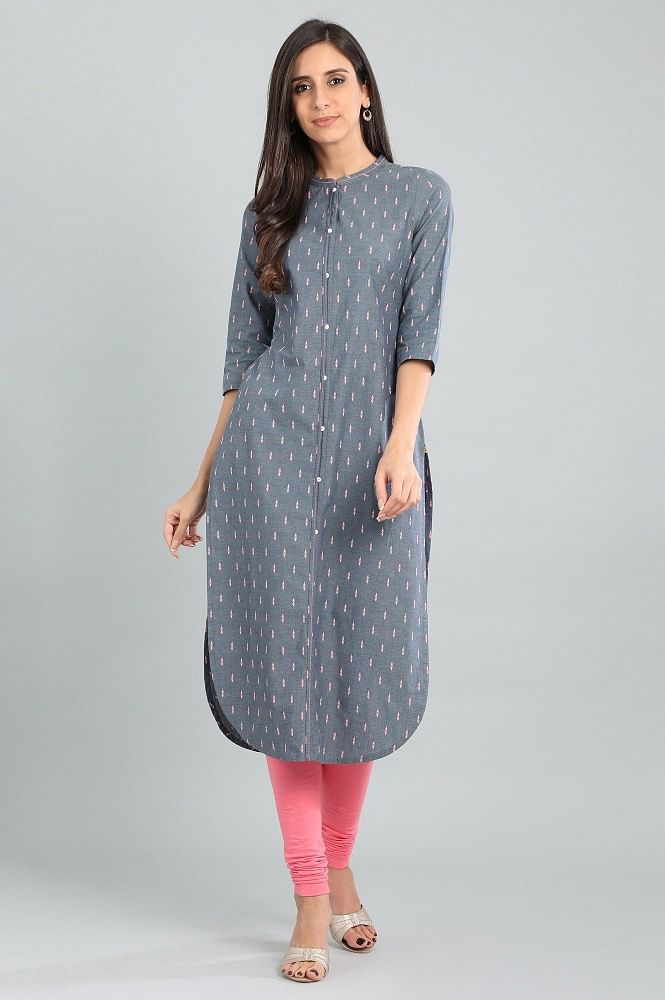 Blue Band Collar Yarn-dyed kurta