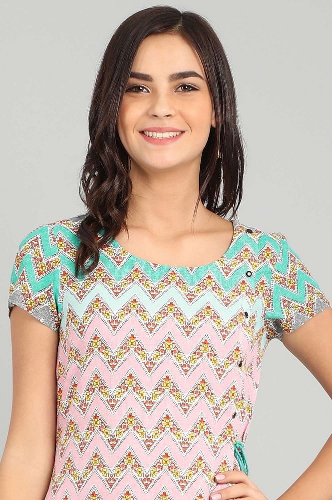 Pink Round Neck Printed kurta