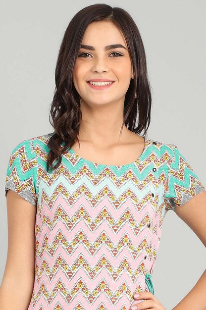 Pink Round Neck Printed kurta