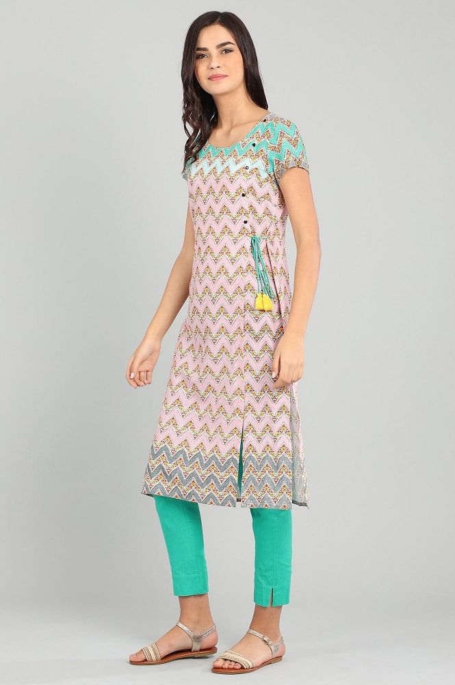 Pink Round Neck Printed kurta