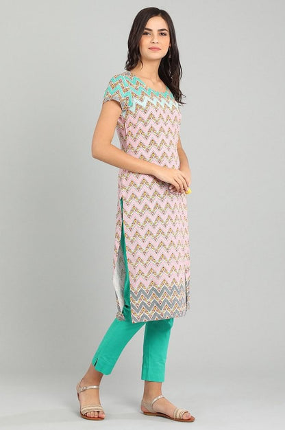 Pink Round Neck Printed kurta