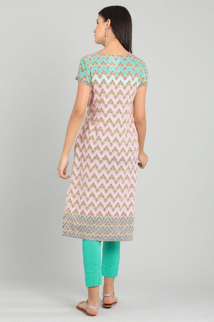 Pink Round Neck Printed kurta
