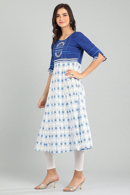 Blue Round Neck Printed kurta