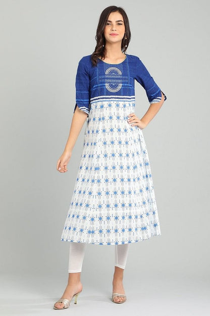 Blue Round Neck Printed kurta