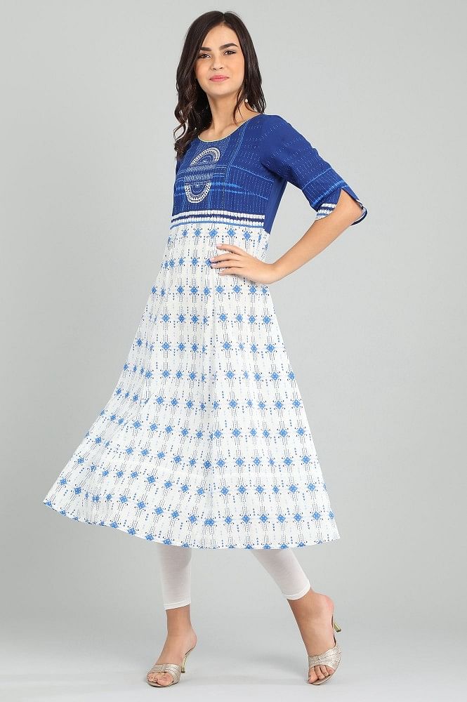 Blue Round Neck Printed kurta