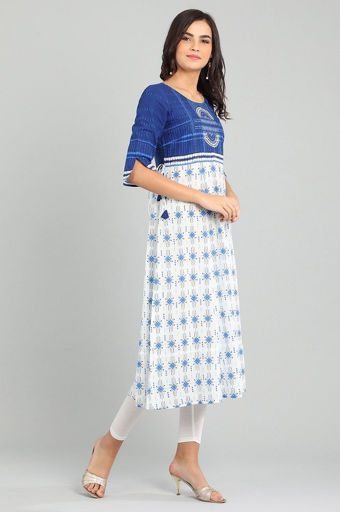 Blue Round Neck Printed kurta
