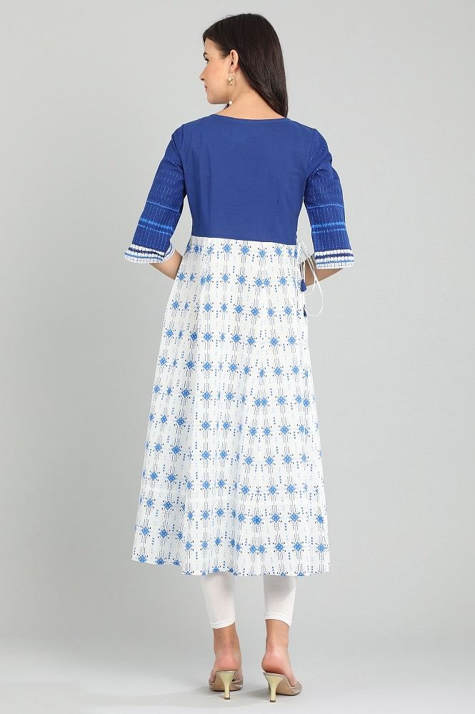 Blue Round Neck Printed kurta