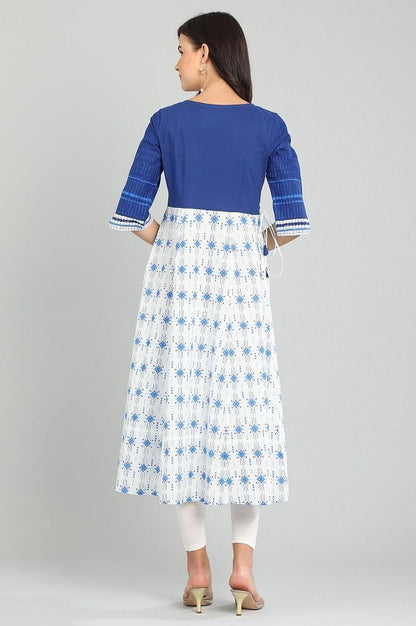 Blue Round Neck Printed kurta