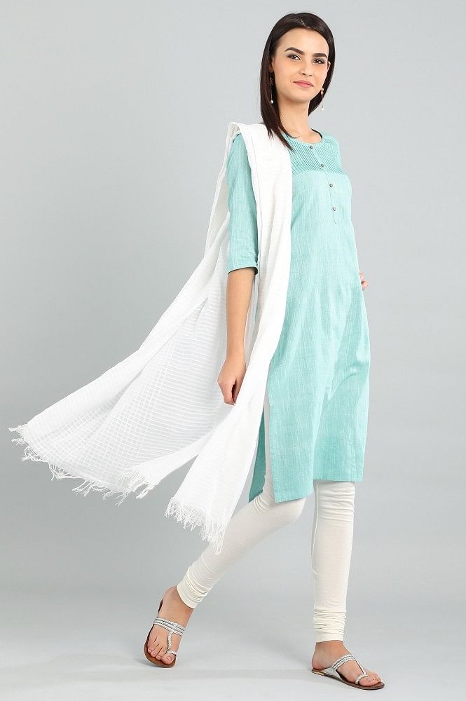 Blue Round Neck Yarn-dyed kurta