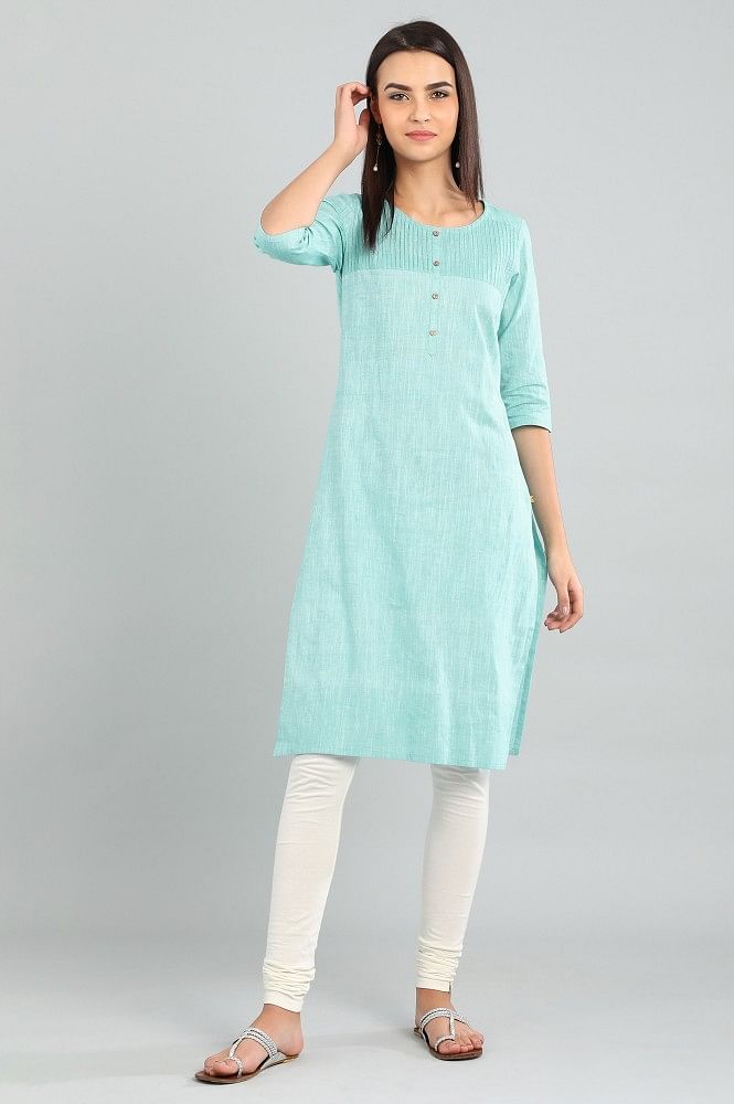 Blue Round Neck Yarn-dyed kurta