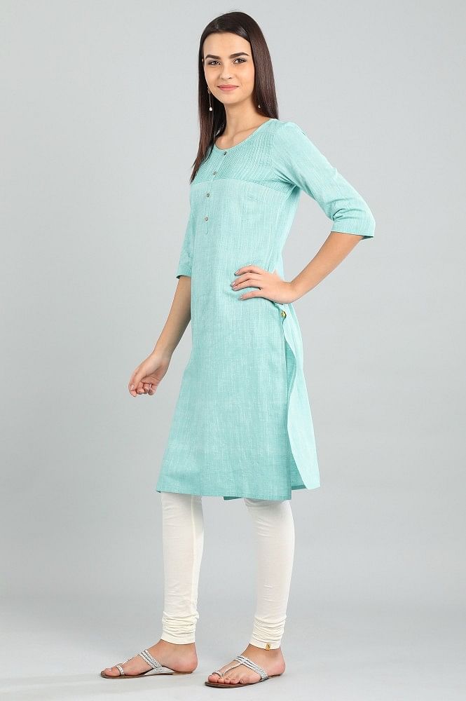 Blue Round Neck Yarn-dyed kurta