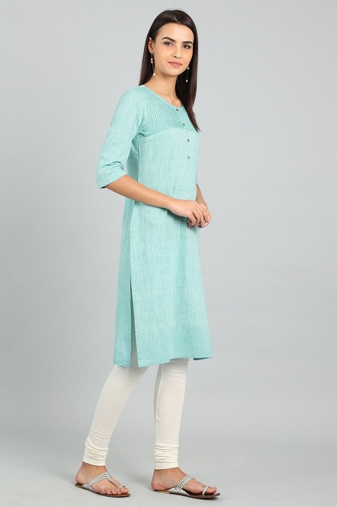 Blue Round Neck Yarn-dyed kurta