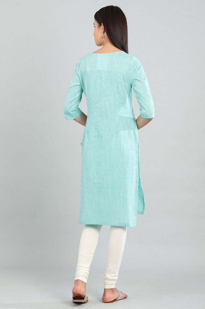 Blue Round Neck Yarn-dyed kurta