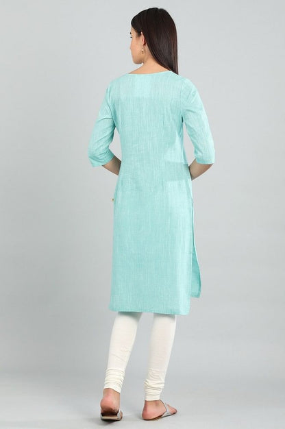 Blue Round Neck Yarn-dyed kurta