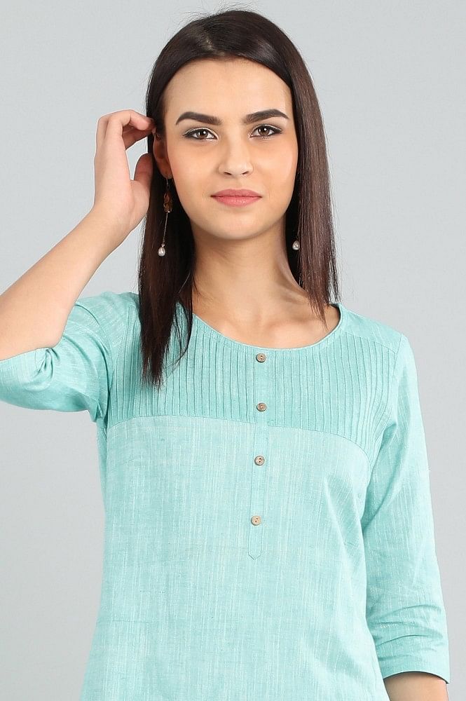 Blue Round Neck Yarn-dyed kurta