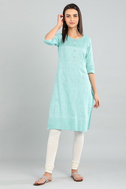 Blue Round Neck Yarn-dyed kurta