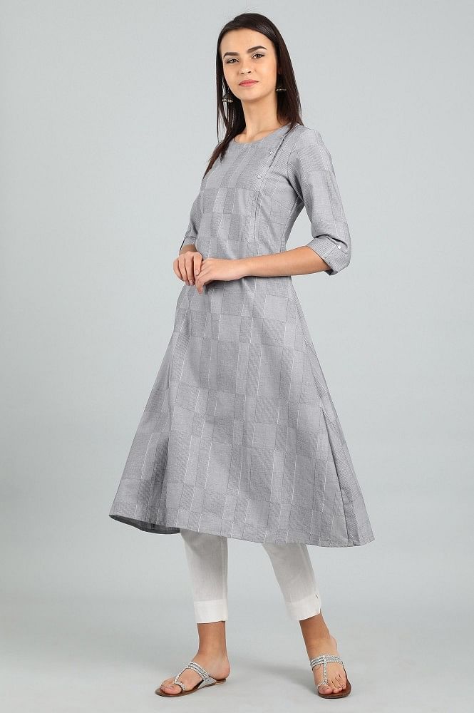 Grey Round Neck Yarn-dyed kurta