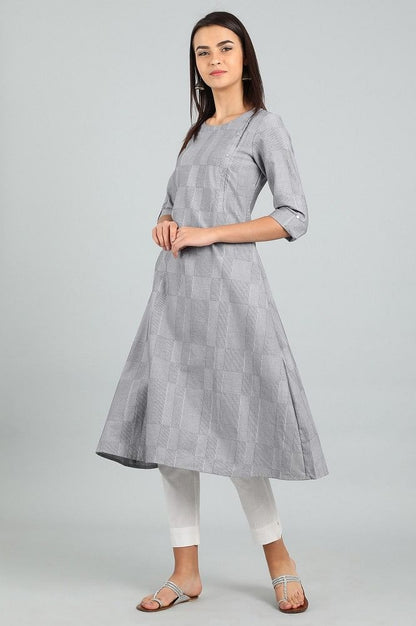 Grey Round Neck Yarn-dyed kurta