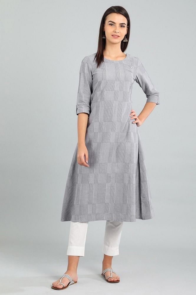 Grey Round Neck Yarn-dyed kurta