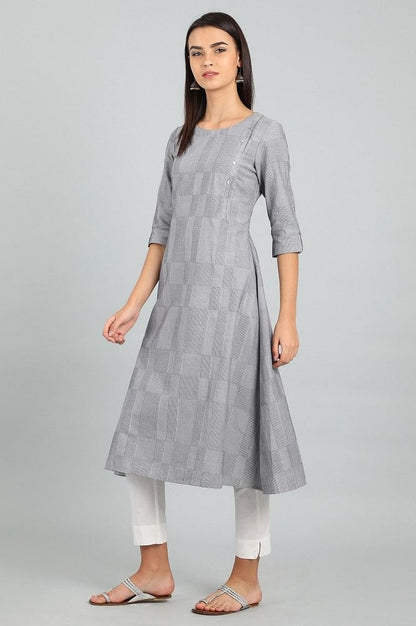 Grey Round Neck Yarn-dyed kurta